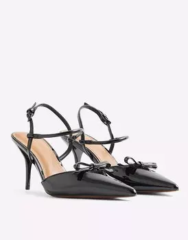 Черные туфли на каблуке River Island с ремешком на пятке и бантом