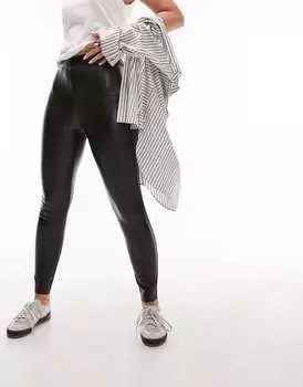 Черные узкие брюки стретч из искусственной кожи Hourglass Topshop