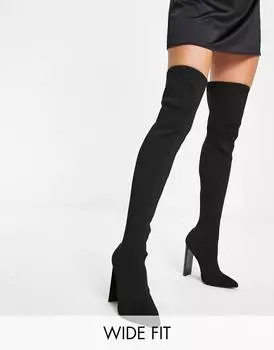 Черные вязаные ботфорты на высоком каблуке ASOS DESIGN Wide Fit Kylee
