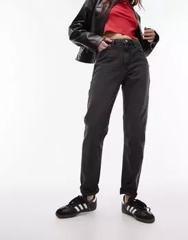 Черные выстиранные джинсы Mom с завышенной талией Topshop Original