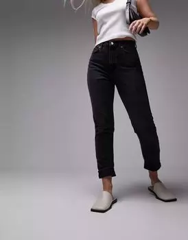 Черные вытертые джинсы Topshop Mom