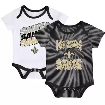 Черный/белый комплект боди New Orleans Saints Monterey Tie Dye для новорожденных и младенцев, состоящий из двух частей Outerstuff