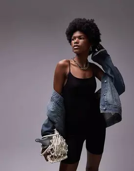 Черный бесшовный приталенный комбинезон Topshop