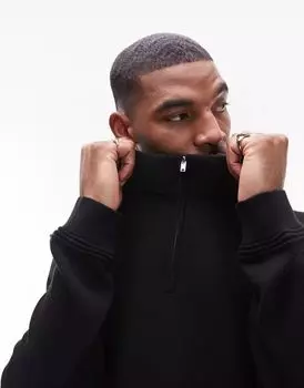 Черный джемпер с полумолнией Topman Essentials