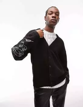 Черный джемпер с вышивкой Topman