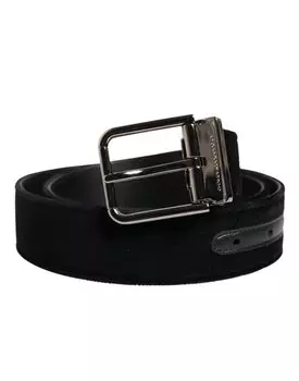 Черный хлопковый ремень с серебряной металлической пряжкой Dolce & Gabbana, Black