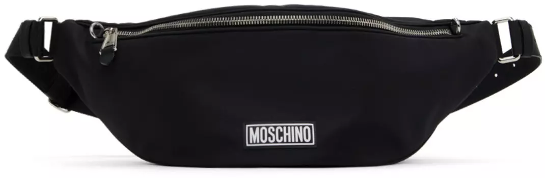 Черный клатч с надписью и логотипом Moschino