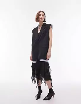 Черный контрастный пиджак без рукавов Topshop