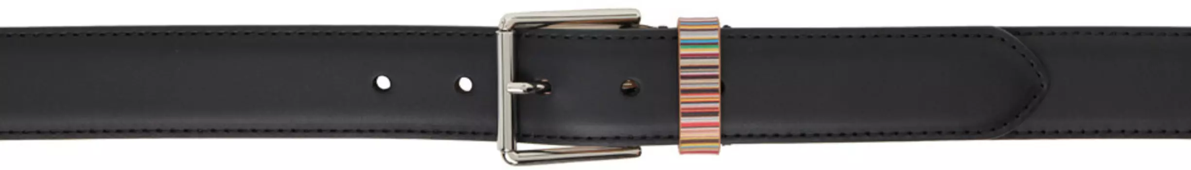 Черный кожаный ремень с фирменной полосой Keeper Paul Smith
