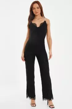 Черный кружевной комбинезон палаццо QUIZ Clothing