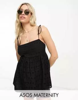 Черный кружевной летний топ с квадратным вырезом ASOS DESIGN Maternity