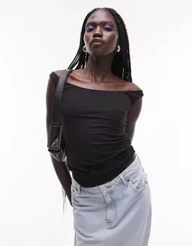Черный мягкий топ на бретелях премиум-класса с открытыми плечами Topshop