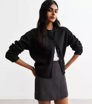 Черный мягкий вязаный кардиган с круглым вырезом New Look, черный