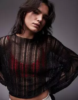 Черный прозрачный вязаный джемпер Topshop