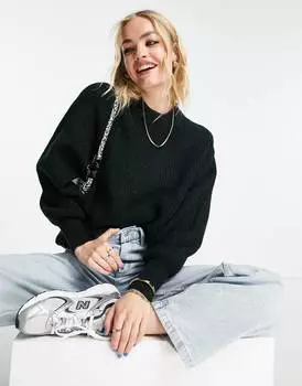 Черный пушистый джемпер в рубчик с круглым вырезом ASOS DESIGN
