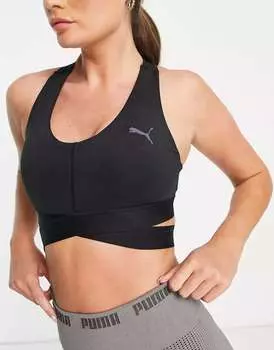 Черный спортивный бюстгальтер с высокой поддержкой и полосками Puma Training Desert