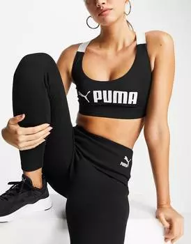 Черный спортивный бюстгальтер со средней поддержкой Puma Training Fit с цветными блоками