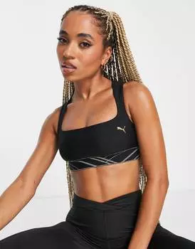 Черный спортивный бюстгальтер со средней ударопрочностью Puma Deco Glam