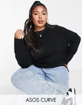 Черный свободный джемпер с круглым вырезом ASOS DESIGN Curve