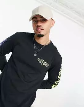 Черный свободный топ с длинными рукавами и принтом на рукавах Helly Hansen Play