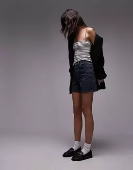 Черный топ с бретельками-спагетти в полоску Topshop