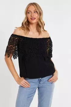 Черный топ с бретельками, связанный крючком QUIZ Clothing