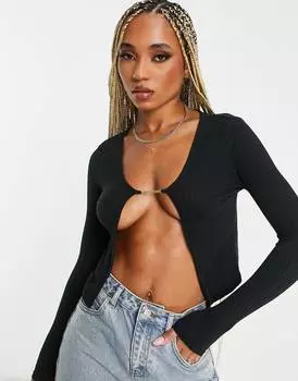 Черный топ с длинными рукавами и цепочкой ASOS DESIGN
