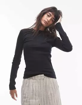 Черный топ с длинными рукавами и отделкой пико Topshop