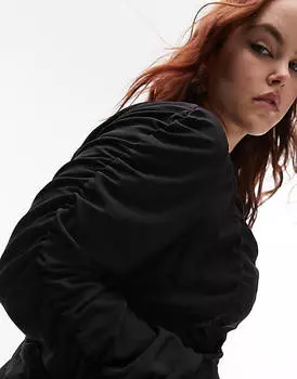 Черный топ с длинными рукавами и сборками Topshop Curve