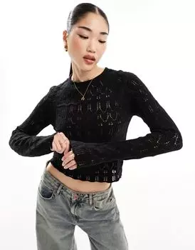 Черный топ с длинными рукавами крючком Vero Moda