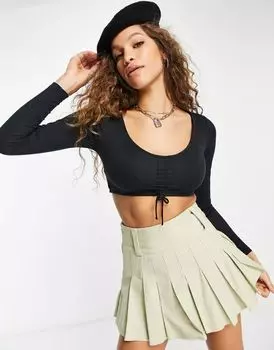 Черный укороченный топ Topshop из купро со сборками