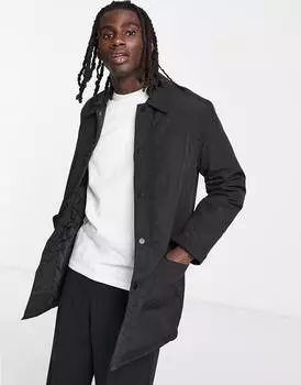 Черный утепленный тренч со стеганой подкладкой ASOS DESIGN