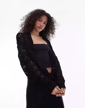 Черный вязаный кардиган смешанной вязки Topshop