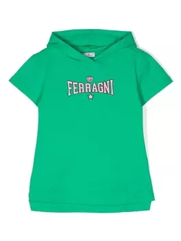 Chiara Ferragni платье с капюшоном и вышитым логотипом, зеленый