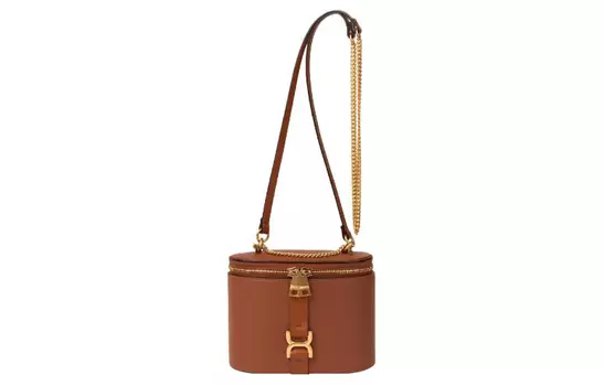 Chlo Женская мини-косметичка Chloe Marcie из телячьей кожи на одно плечо, коричнево-желтого цвета