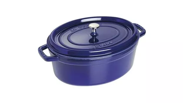 Чугунная сковорода Staub Cocotte овальная, темно-синяя, 31 см