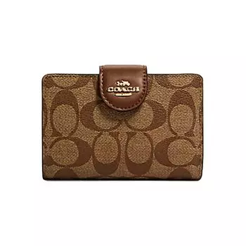 COACH Кошелек-клатчи из парусины с угловой молнией и кожи, женский, коричневые, среднего размера