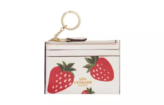 COACH Кошелек Mini Id Skinny Canvas With Leather Wallets Card Holders Regular Women's White & Red