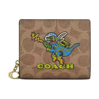 COACH Мини-кошелек из ткани с покрытием, женский, бежевый, разноцветный