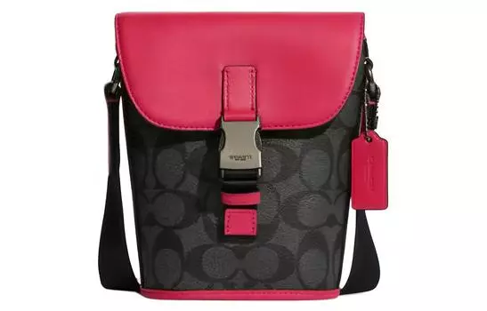 COACH Мужская мини-сумка через плечо из парусины с кожаной наплечной сумкой, темно-серого и ярко-розового цветов