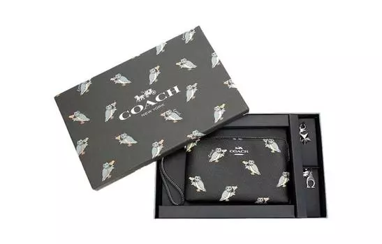 COACH Подарочный набор из кошелька-клатча из ПВХ, черного цвета, для женщин, в коробке