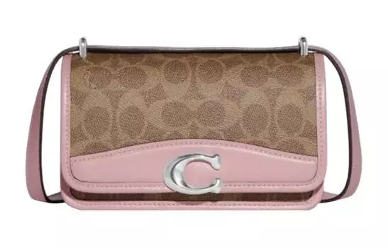 COACH Сумка Bandit из холста с кожаным ремешком через плечо, маленькая женская, коричневого и розового цвета