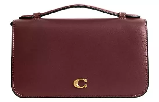 COACH Сумка Bea Refined из телячьей кожи, маленькая женская, цвета латуни и бордового
