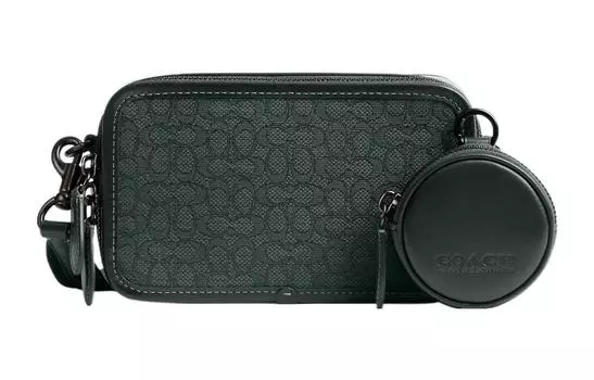 COACH Сумка Charter из жаккарда и телячьей кожи, комбинированная, через плечо, маленькая, мужская, зеленая