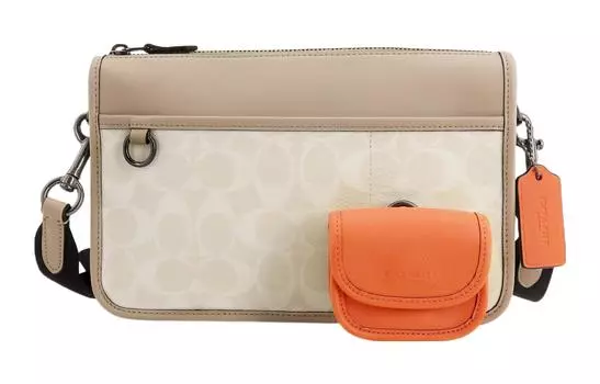 COACH Сумка через плечо 3 в 1 из коровьей кожи Heritage, среднего размера, мужская, бронзовая фурнитура, мелово-белый цвет