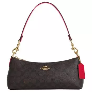 COACH Сумка через плечо Charlotte Coated Canvas, портативная сумка через плечо, женская, среднего размера, ореховое дерево, насыщенный красный цвет