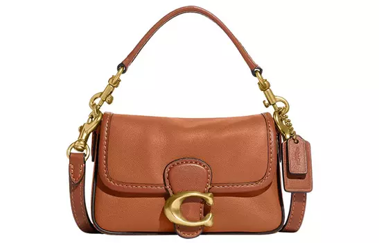 COACH Сумка через плечо из гладкой коровьей кожи, полосатая, женская, коричневого цвета