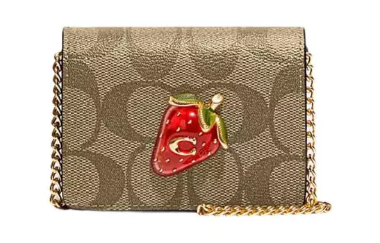 COACH Сумка через плечо из коровьей кожи, мини-кошелек, женская, коричневого и красного цвета