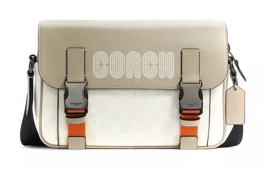 COACH Сумка через плечо из парусины с покрытием Track с телячьей кожей, сумка-туба унисекс, белая и серая