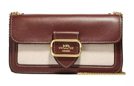 COACH Сумка через плечо Morgan Canvas с телячьей кожей, большого размера, женская, красного и бежевого цвета